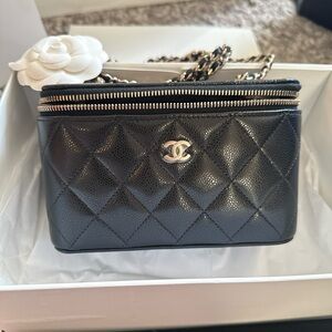 CHANEL Black Quilted Caviar Leather Vanity Crossbody with Silver Hardware